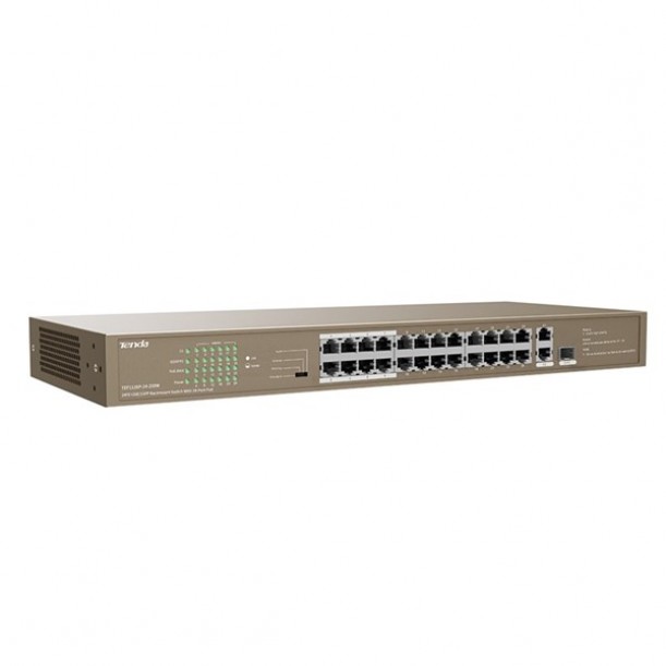 TENDA 24port 250w FULL PoE TEF1126P-24-250W 10/100/ 2x1000 1X SFP Yönetilemez Switch RackMount