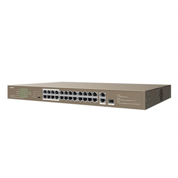 TENDA 24port 250w FULL PoE TEF1126P-24-250W 10/100/ 2x1000 1X SFP Yönetilemez Switch RackMount