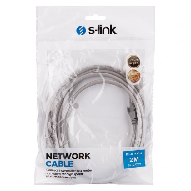 S-link SL-CAT02 RJ-45 2m Gri Cat5 Patch Kablo