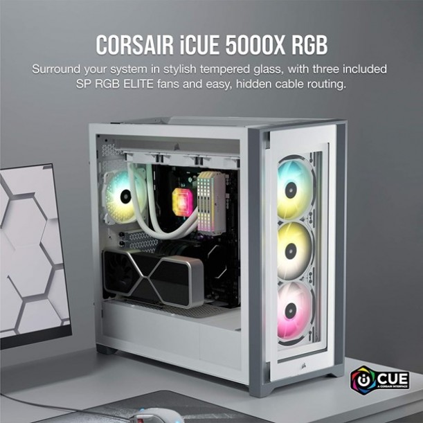 CORSAIR 5000X CC-9011212-WW 3-RGB FANLI GAMING E-ATX PC KASASI BEYAZ