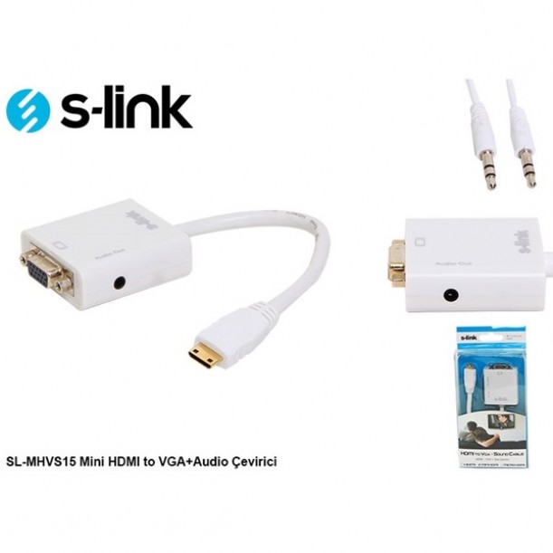 S-link SL-MHVS15 Mini HDMI to VGA+Audio (Yeni Versiyon) Çevirici