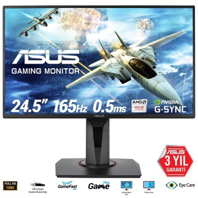 ASUS 24.5" LED VG258QR 0.5MS 165Hz DVI-HDMI-DP Pivot Gaming Monitör (1920 X 1080) Vesa