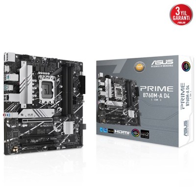 ASUS PRIME B760M-A D4-CSM DDR4 HDMI-DP PCIE 4.0 1700p mATX KURUMSAL ANAKART