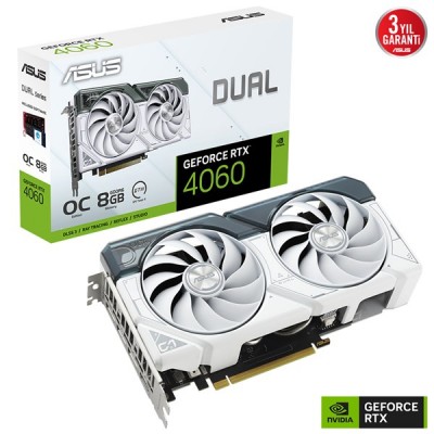 ASUS RTX4060 8GB DUAL RTX4060-O8G-WHITE GDDR6 128bit HDMI DP PCIe 16X v4.0