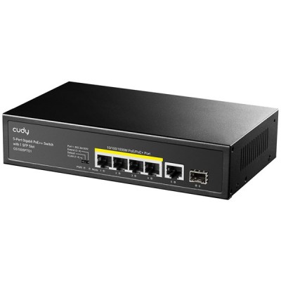 CUDY GS1005PTS1 5 Port Gigabit 1-SFP 120w 4port PoE Yönetilemez Switch