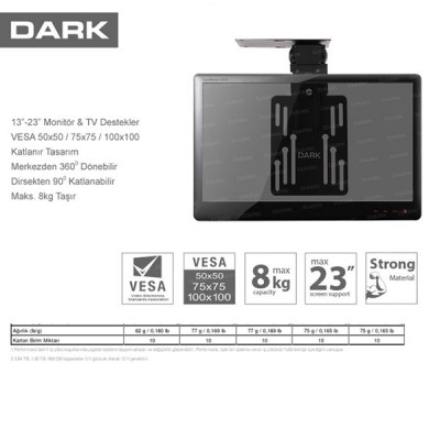 DARK 10/32" DK-AC-VT22 Dolap-Raf Altı Siyah 1 kollu Monitör Askı Aparatı