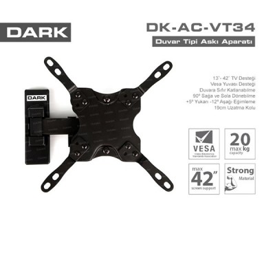 DARK 13/42" DK-AC-VT34 Hareketli Siyah 1 kollu Monitör,TV Askı Aparatı