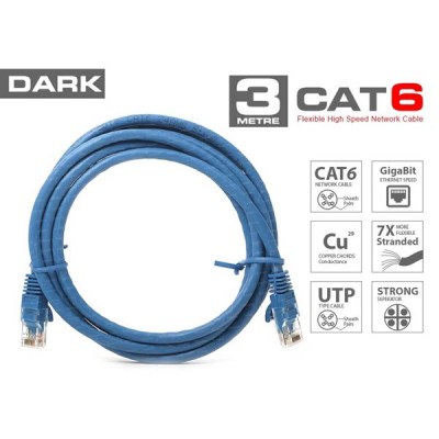 Dark Dk-Cb-Nt6u300bu 3Mt Utp Cat6 Patch Kablo Mavi Awg24/7