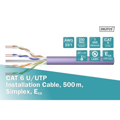 DIGITUS CAT6 Utp 23AWG Gri 500m Makara Saf Bakır Kablo 0.50mm DK-1613-VH-5-GR