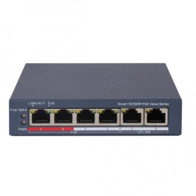 HIKVISION 4port 30w FULL PoE DS-3E1106P-EI/M 10/100 2-Uplınk Yönetilemez Switch Metal