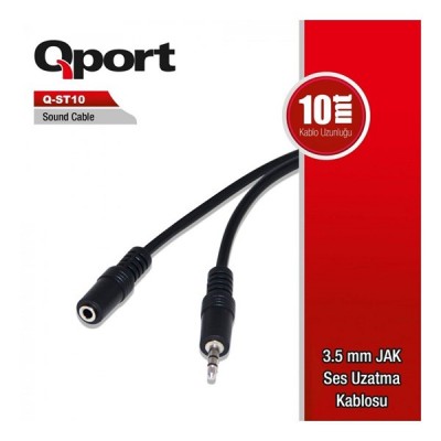 QPORT 10metre Q-ST10 3,5mm Jak Ses Uzatma Kablosu