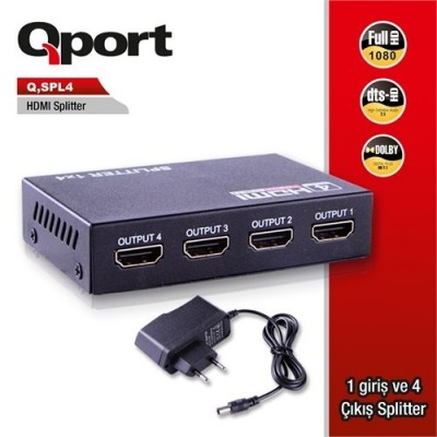 QPORT 4port Q-SPL4 1port HDMI (giriş) 4port HDMI (çıkış) 1920x1080 HDMI Splitter