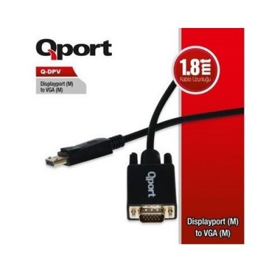 QPORT Q-DPV 1.8metre DP-VGA (E) Görüntü Kablosu