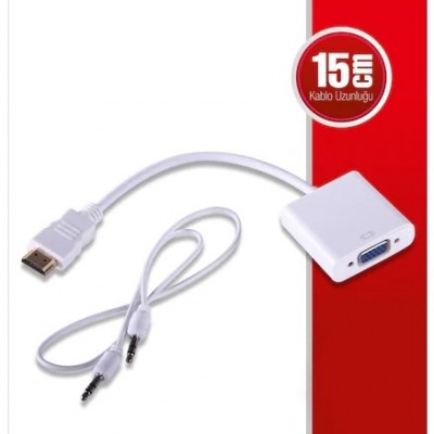 QPORT Q-HD-VGJ 0.15metre HDMI-VGA (D) Görüntü Adaptörü Beyaz Sesli 1080p