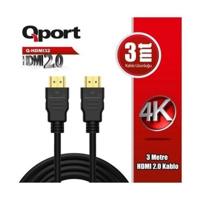 QPORT Q-HDMI32 3metre HDMI Görüntü Kablosu Gold 4K 60HZ 1.4v 2.0V