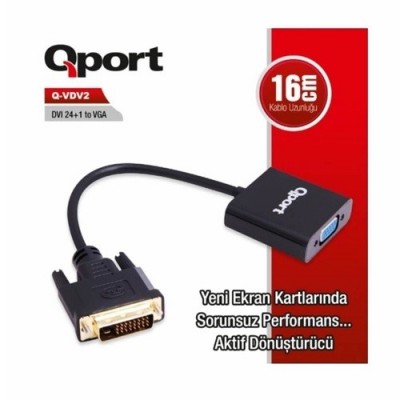 QPORT Q-VDV2 0.15metre DVI (24+1)-VGA Görüntü Adaptörü Siyah