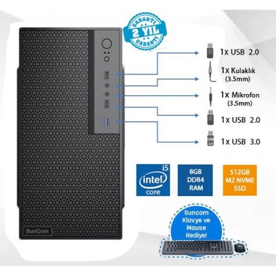 SUNCOM FORCE SC3-106 CORE i5 12400-8GB RAM-512GB SSD-FDOS