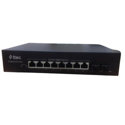 TTEC 8port 120w FULL PoE 10120P-2SFP 10/100 2XSFP Yönetilemez Poe Switch Tak Çalıştır